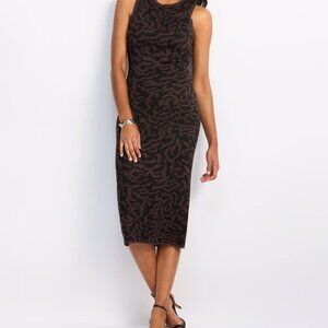 The Commons Leora Animal Print Black + Brown Fitted Dress NWOT